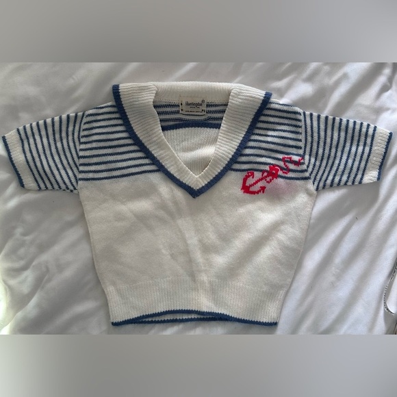 ⭐️ Vintage Boys Size 3T White and Blue Collared Shirt 1950s - Picture 1 of 7